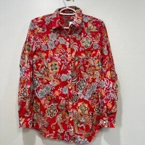 J Mclaughlin Womens Lois Blouse XS NWT $168 Cotton Button Red Fowlerton Paisley